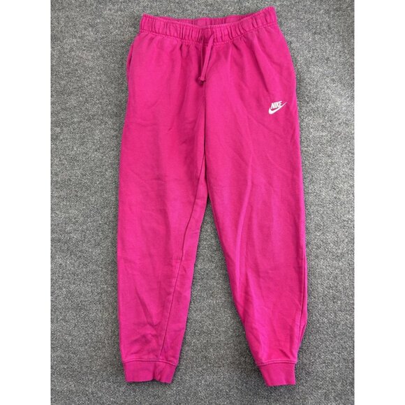 Nike Sweatpants Womens Medium Pink Fleece Joggers Athletic Logo Comfy Pockets - Picture 1 of 8